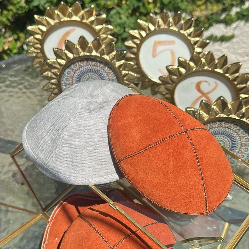 Orange and Gray Kippah Set